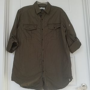 Men's army green casual button up